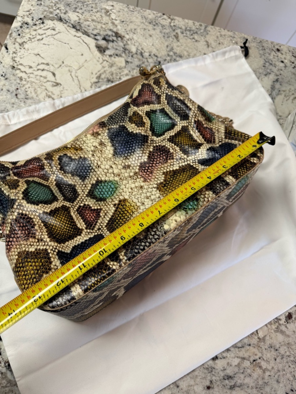 Brahmin Multicolor Textured Snake-Print Leather Shoulder Bag with Gold Chain - Picture 5 of 7